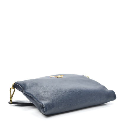 Prada Vitello Daino Zippered Shoulder Bag Blue 4 of 9