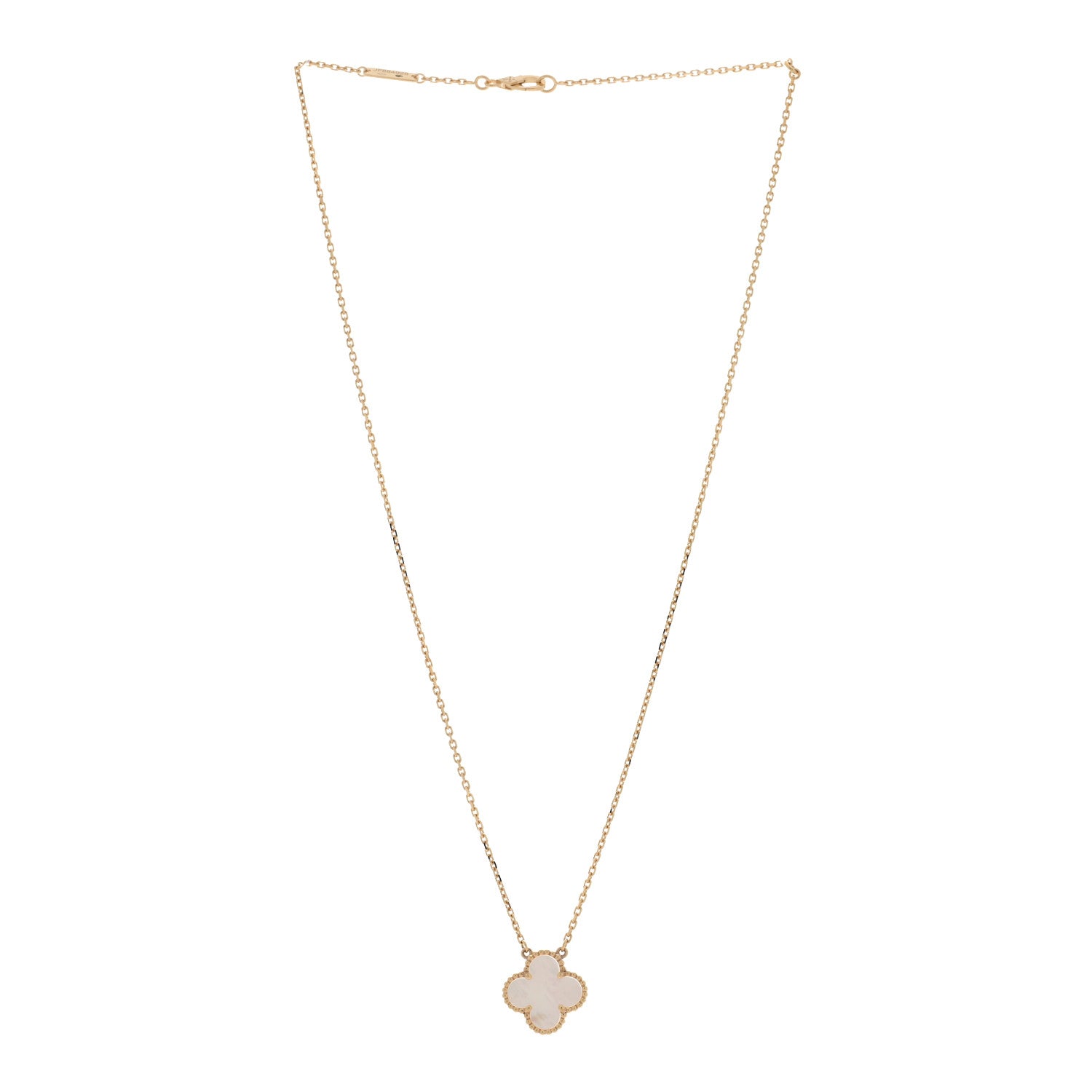 Van Cleef & Arpels 18K Yellow Gold Mother of Pearl Vintage Alhambra Pendant Necklace 2 of 5