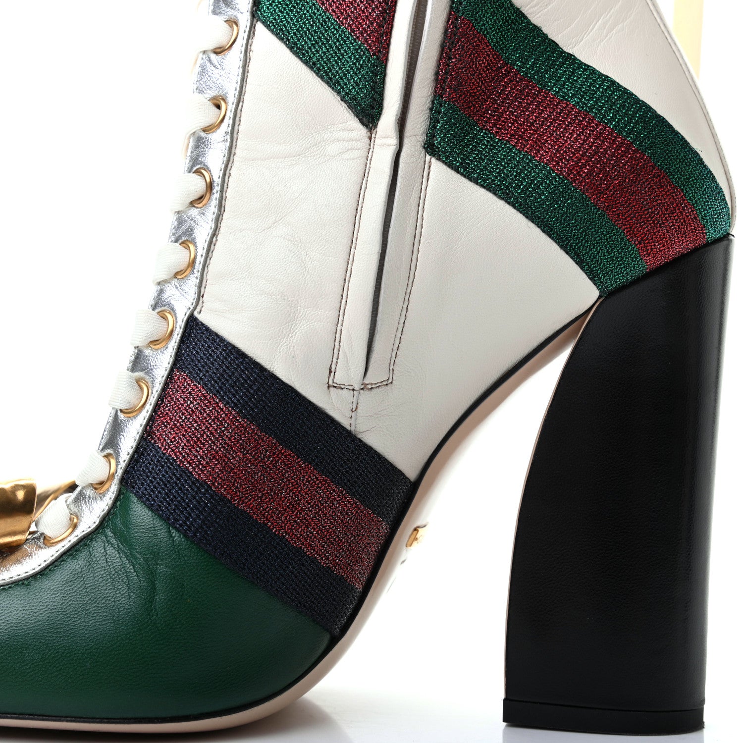 Gucci Malaga Kid Lace Up Boots 40.5 White Bright Evergreen 7 of 10