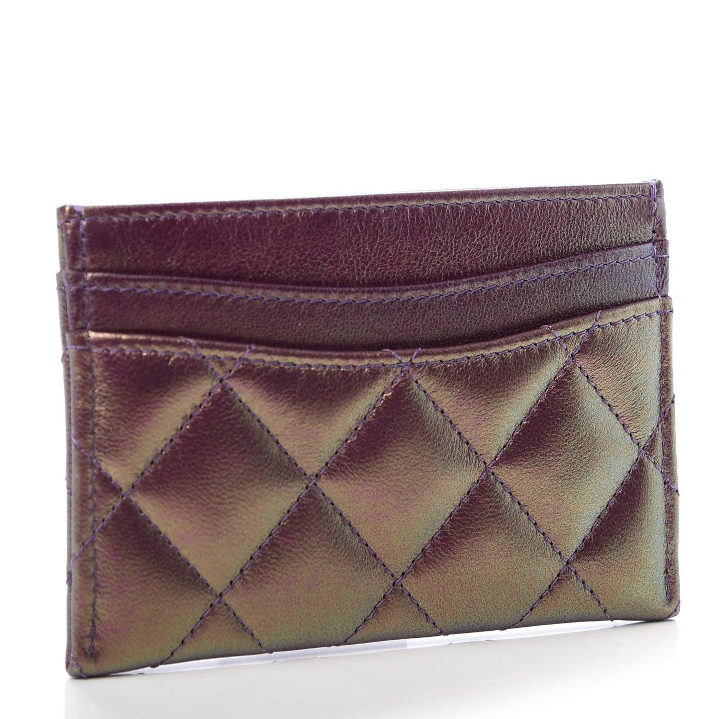 Iridescent Lambskin Quilted Card Holder Purple
