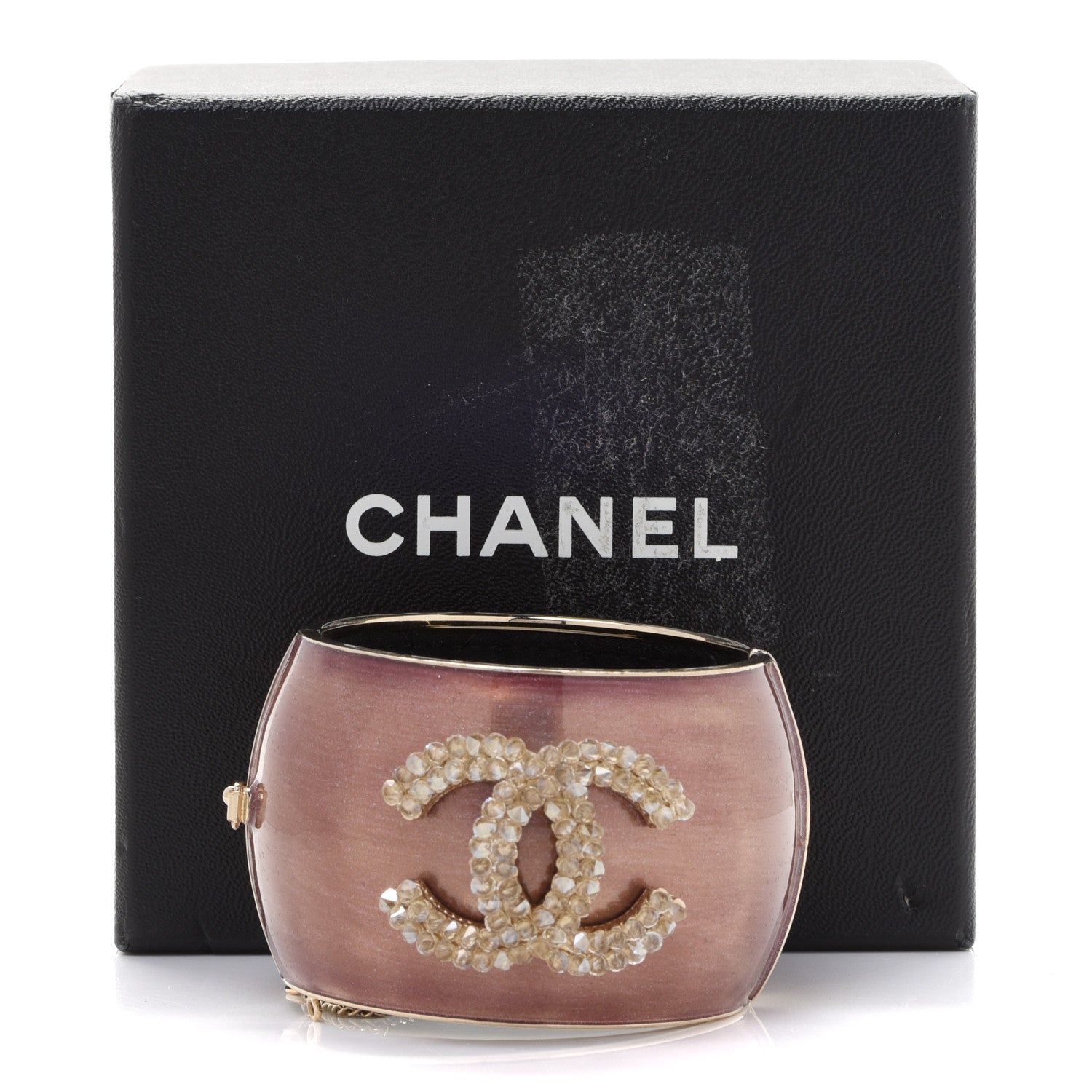 Chanel Resin Enamel Crystal CC Cuff Pink Gold 7 of 7
