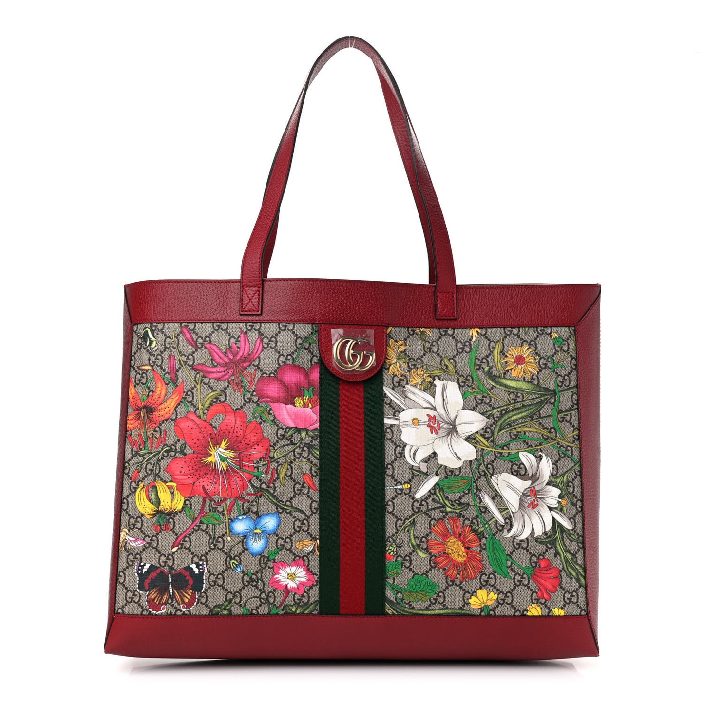 GG Supreme Monogram Flora Web Large Ophidia Tote Red