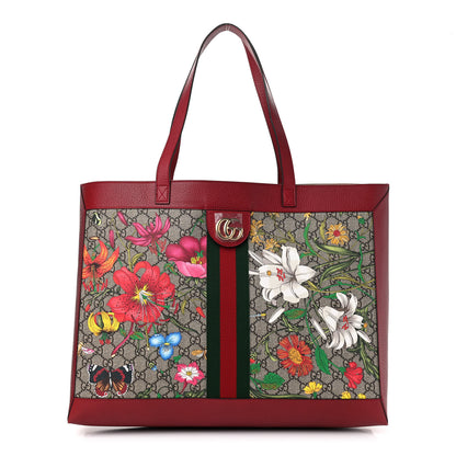 Gucci GG Supreme Monogram Flora Web Large Ophidia Tote Red 3 of 10