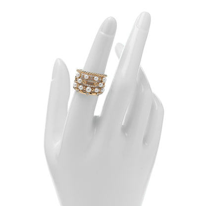 David Yurman 18K Yellow Gold Diamond Pearl 16mm Petite Perle Multi-Row Ring 52 6 2 of 4