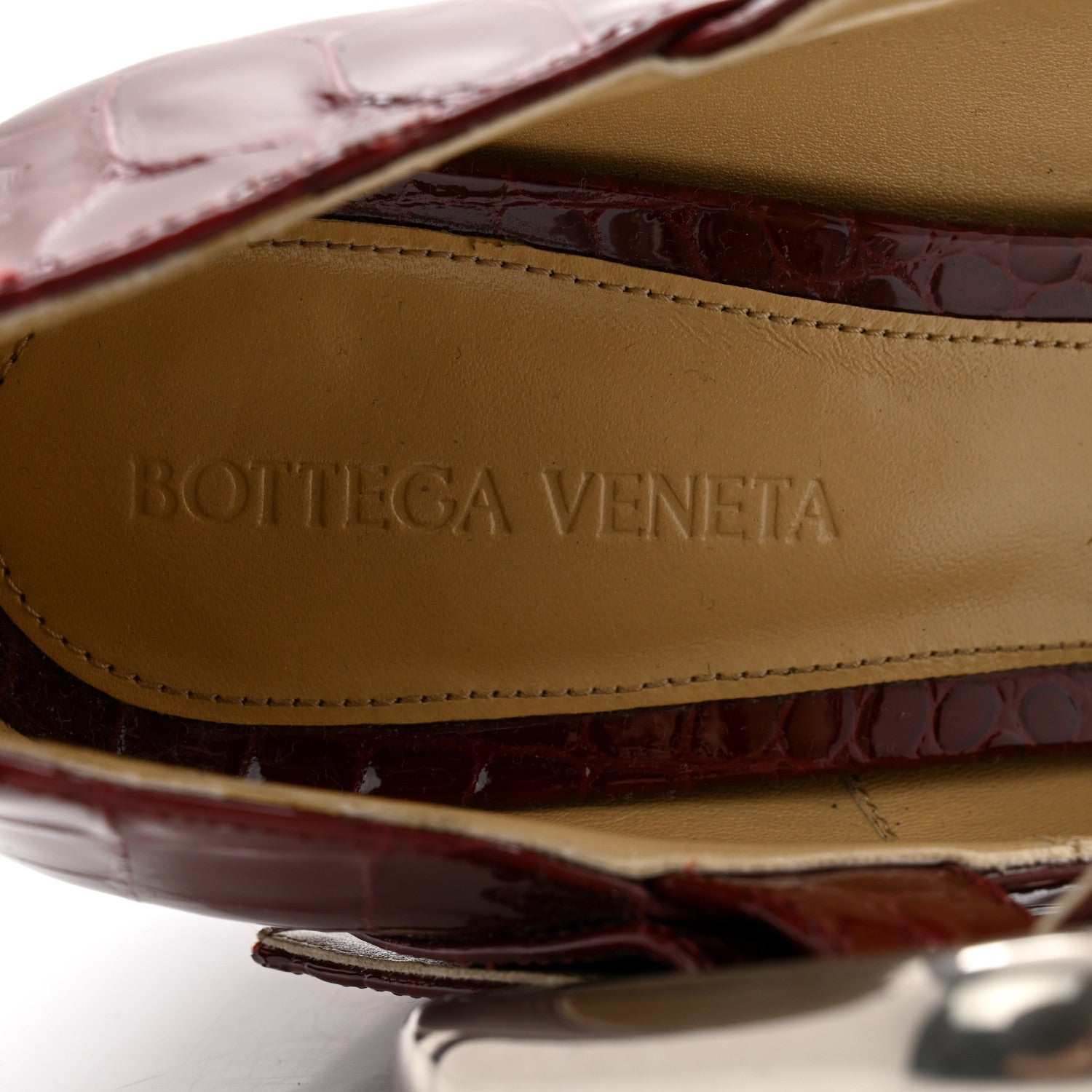 Bottega Veneta Glossy Calfskin Crocodile Embossed Mostra Mary Jane 120 MM Pumps 39.5 Merlot 6 of 10