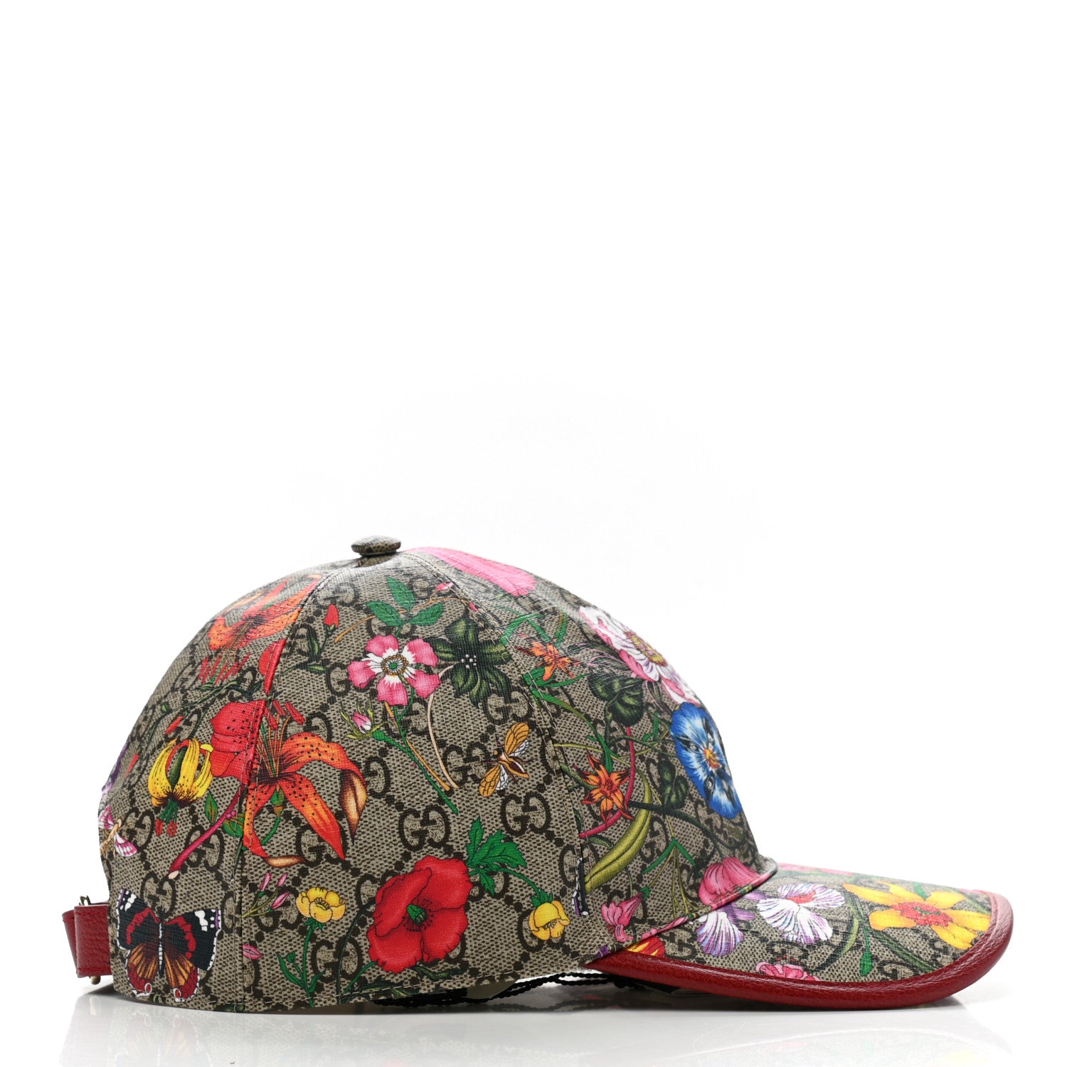 Gucci GG Supreme Flora Claudia Baseball Hat 58 L Red 5 of 10