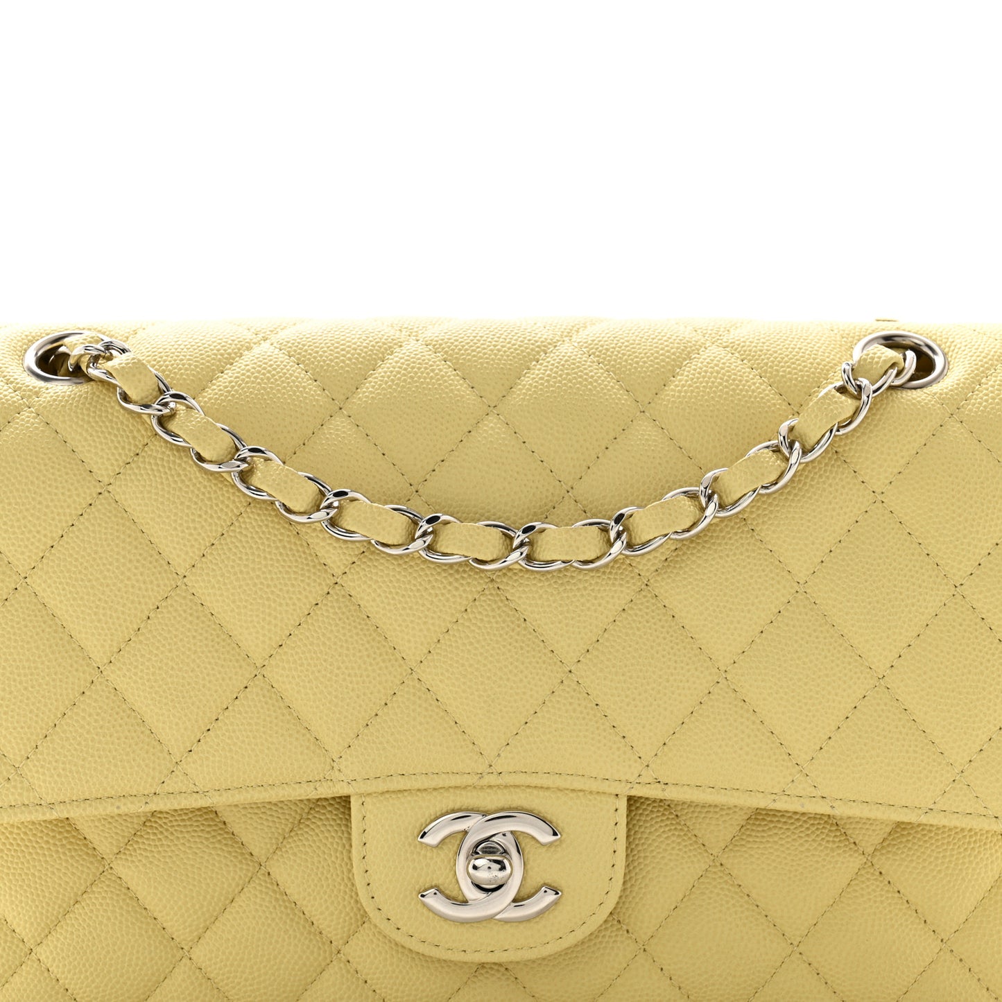 Caviar Quilted Medium Double Flap Light Yellow