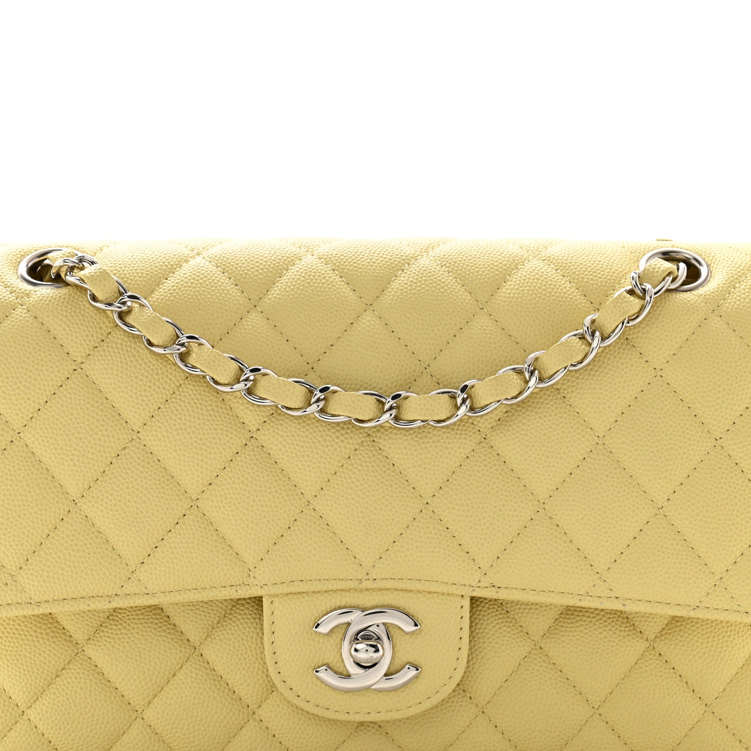 Chanel Caviar Quilted Medium Double Flap Light Yellow 7 of 10