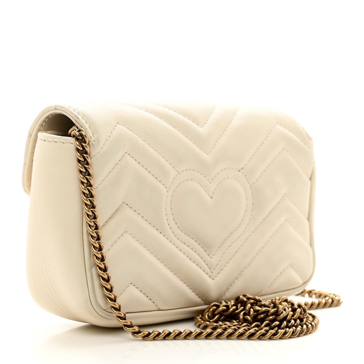 Gucci Calfskin Matelasse Super Mini GG Marmont Shoulder Bag White 3 of 14