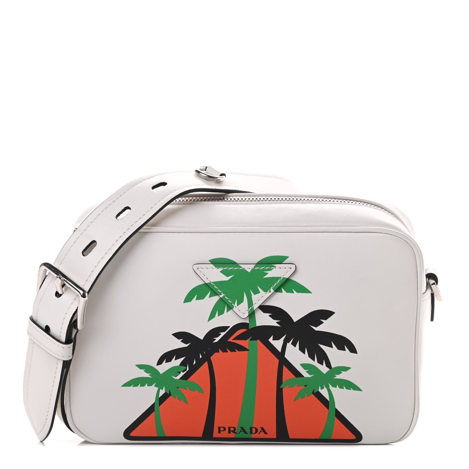 Prada City Calf Palm Tree Print Camera Bag White Papaya 1 of 11
