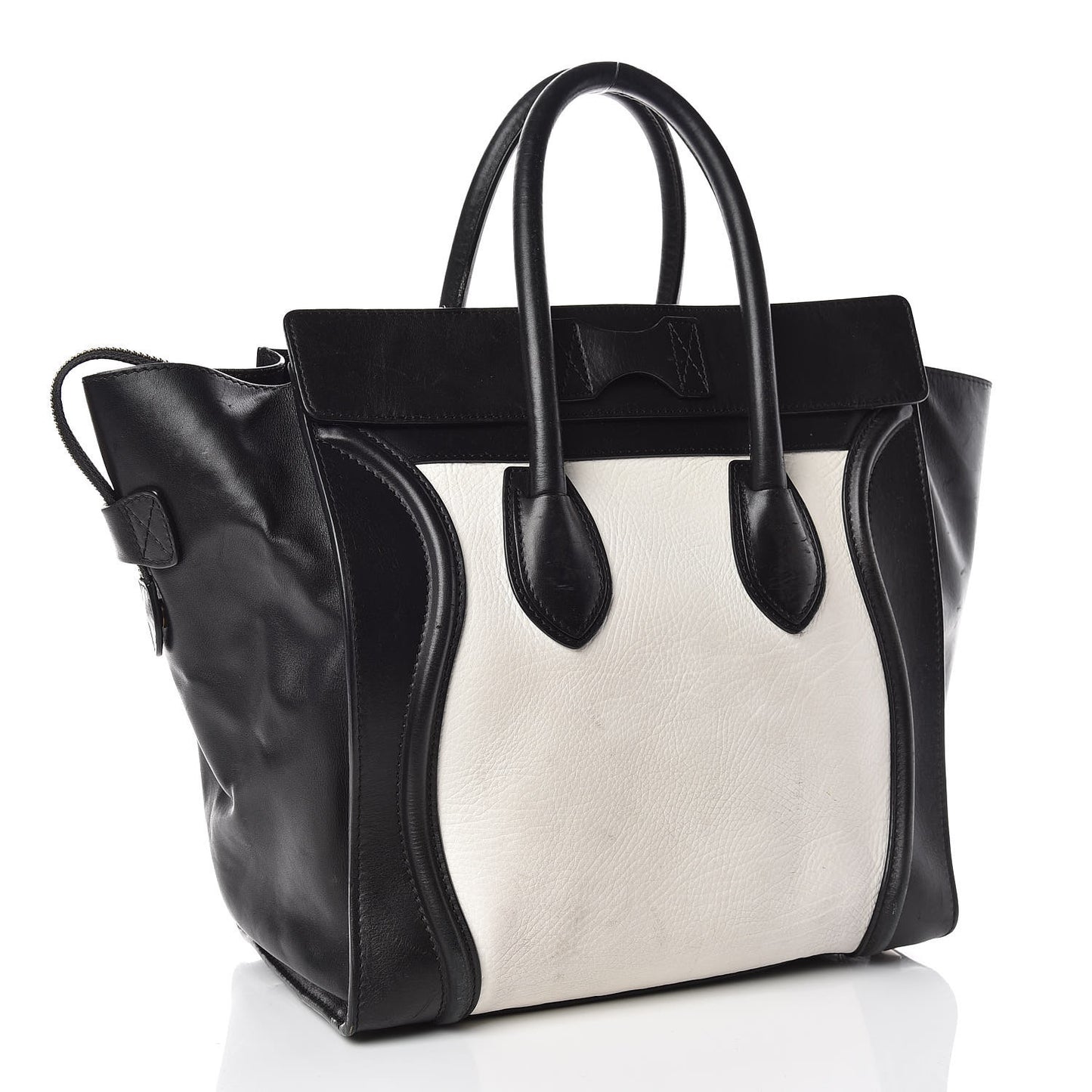 Smooth Calfskin Shrunken Lambskin Mini Bi-Color Luggage Black White