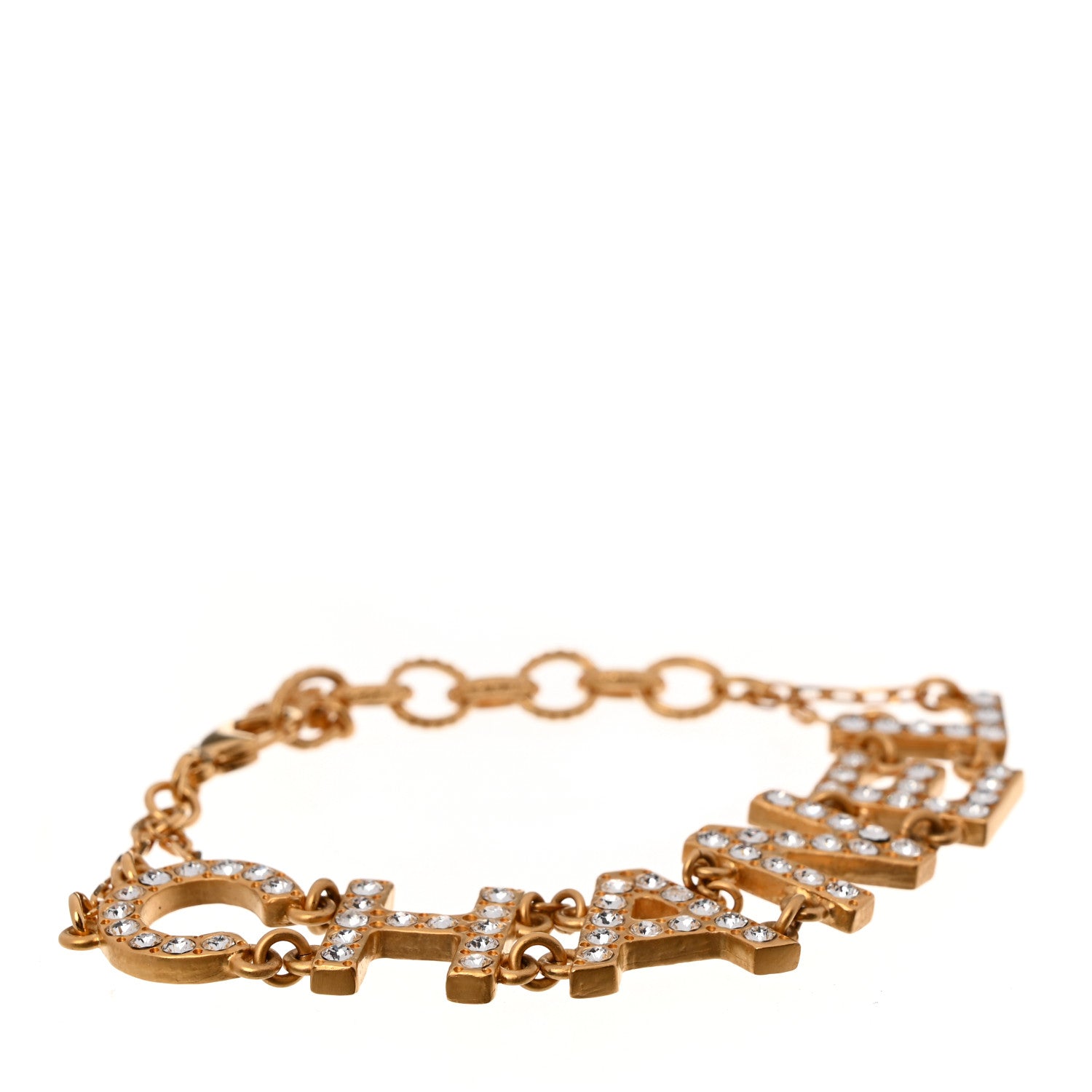 Chanel Metal Crystal 90's Icon Logo Bracelet Gold 1 of 5
