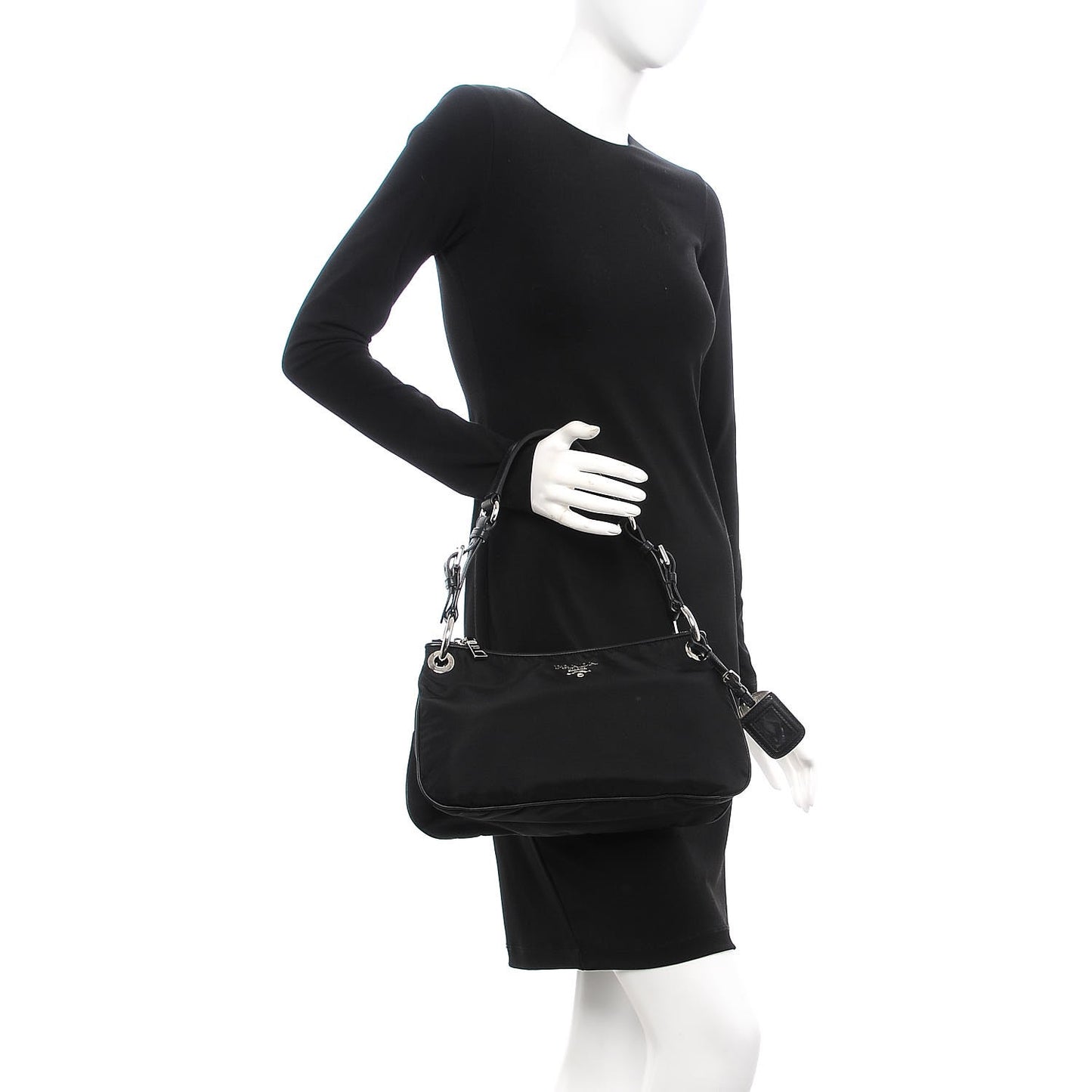 Tessuto Nylon Soft Calfskin Shoulder Bag Nero Black