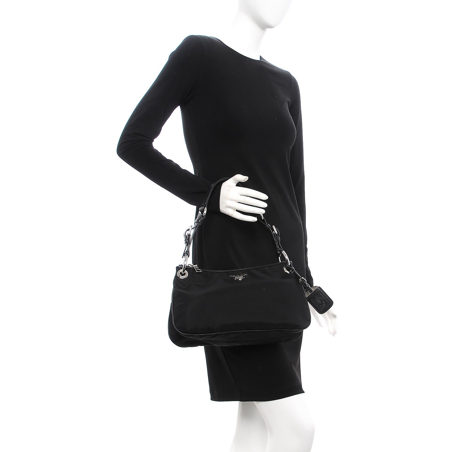 Prada Tessuto Nylon Soft Calfskin Shoulder Bag Nero Black 2 of 7