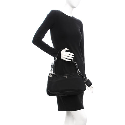 Prada Tessuto Nylon Soft Calfskin Shoulder Bag Nero Black 2 of 7