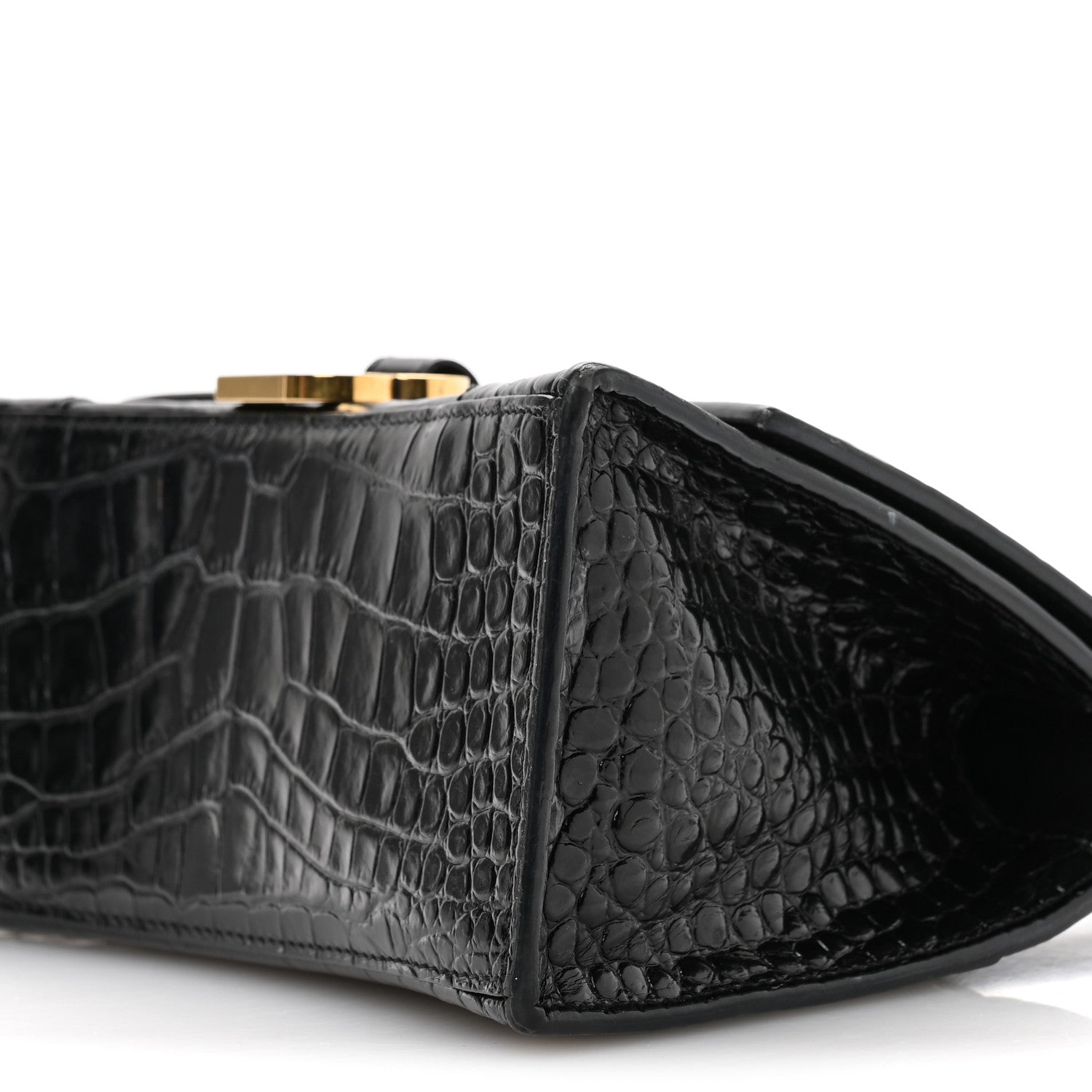 Balenciaga Shiny Calfskin Crocodile Embossed Small Hourglass Top Handle Bag Black 10 of 12