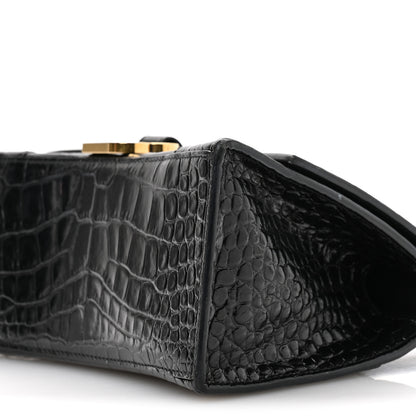 Balenciaga Shiny Calfskin Crocodile Embossed Small Hourglass Top Handle Bag Black 10 of 12