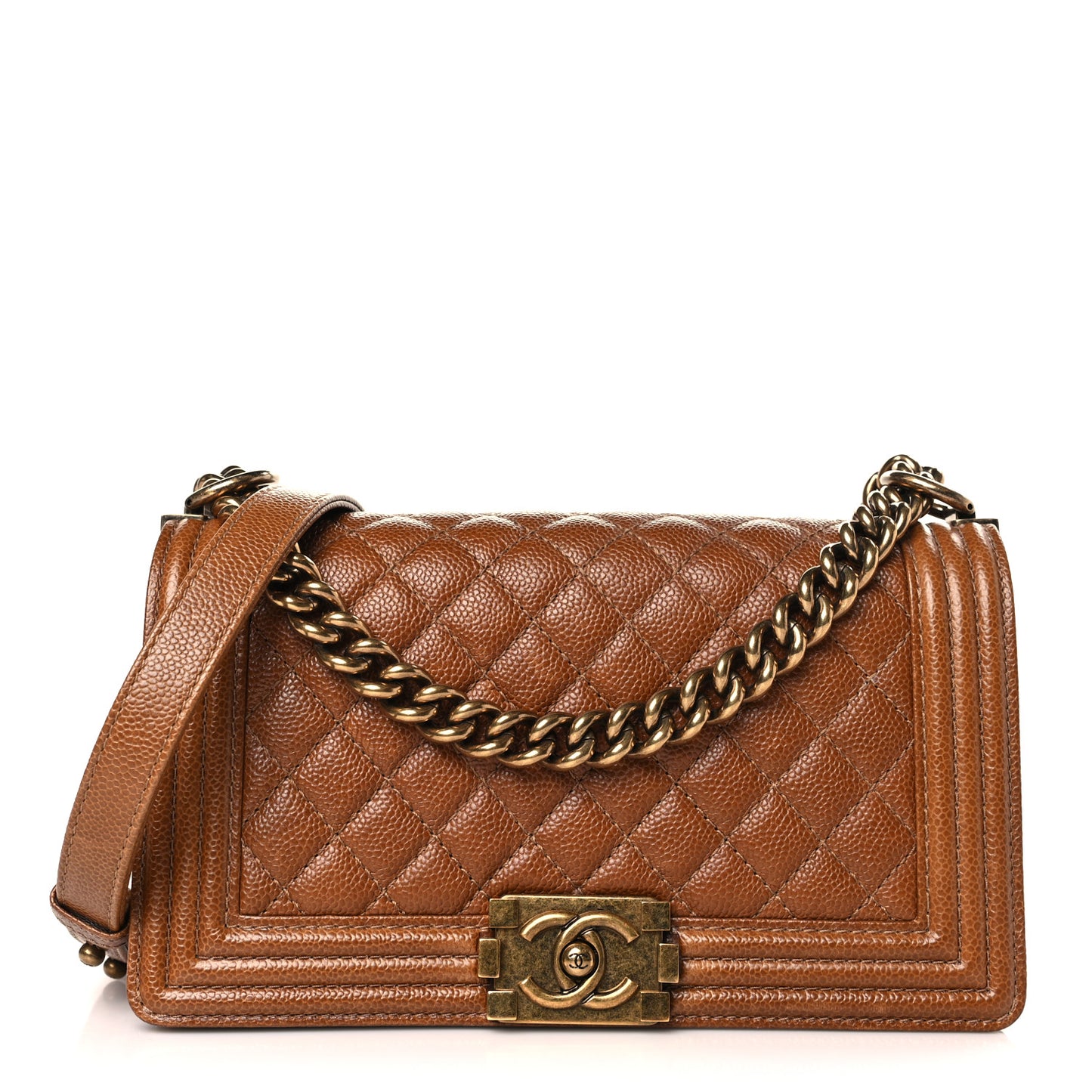 Caviar Quilted Medium Boy Flap Light Brown