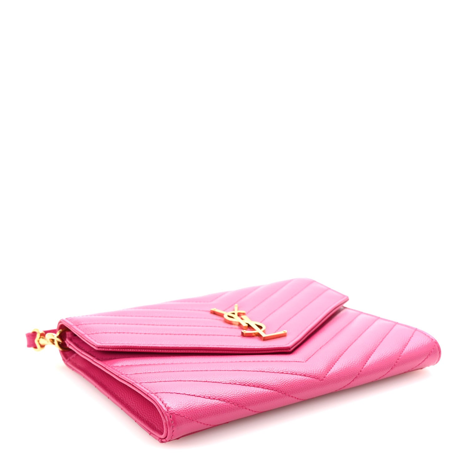 Saint Laurent Grain De Poudre Matelasse Chevron Monogram Envelope Clutch Fuchsia 4 of 7