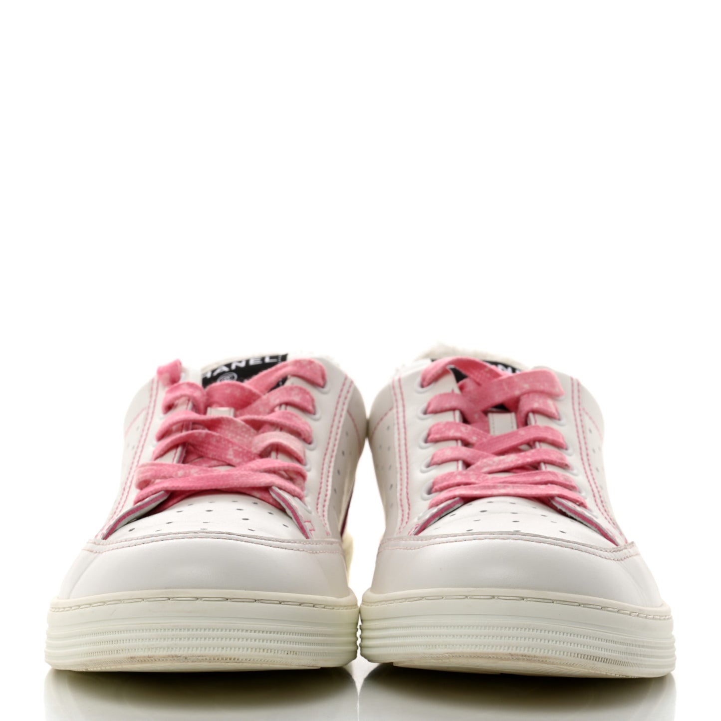 Calfskin Womens Logo Sneakers 41 White Pink