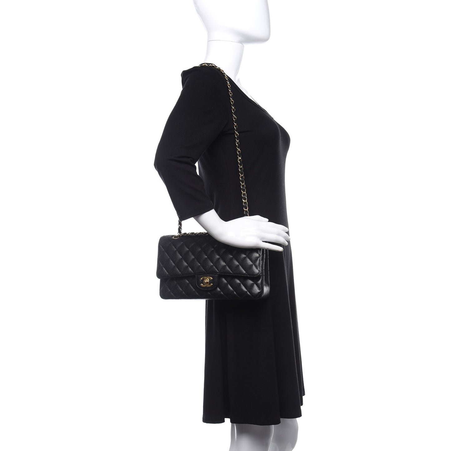 Caviar Quilted Medium Double Flap Black