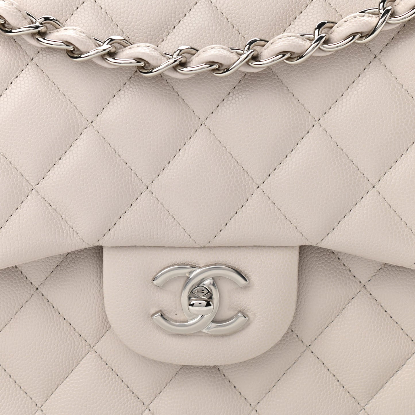 Caviar Quilted Jumbo Double Flap Ivory