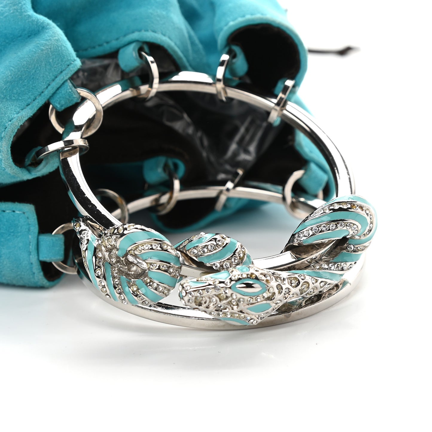 Suede Fringe Crystal Snake Ring Evening Bag Turquoise