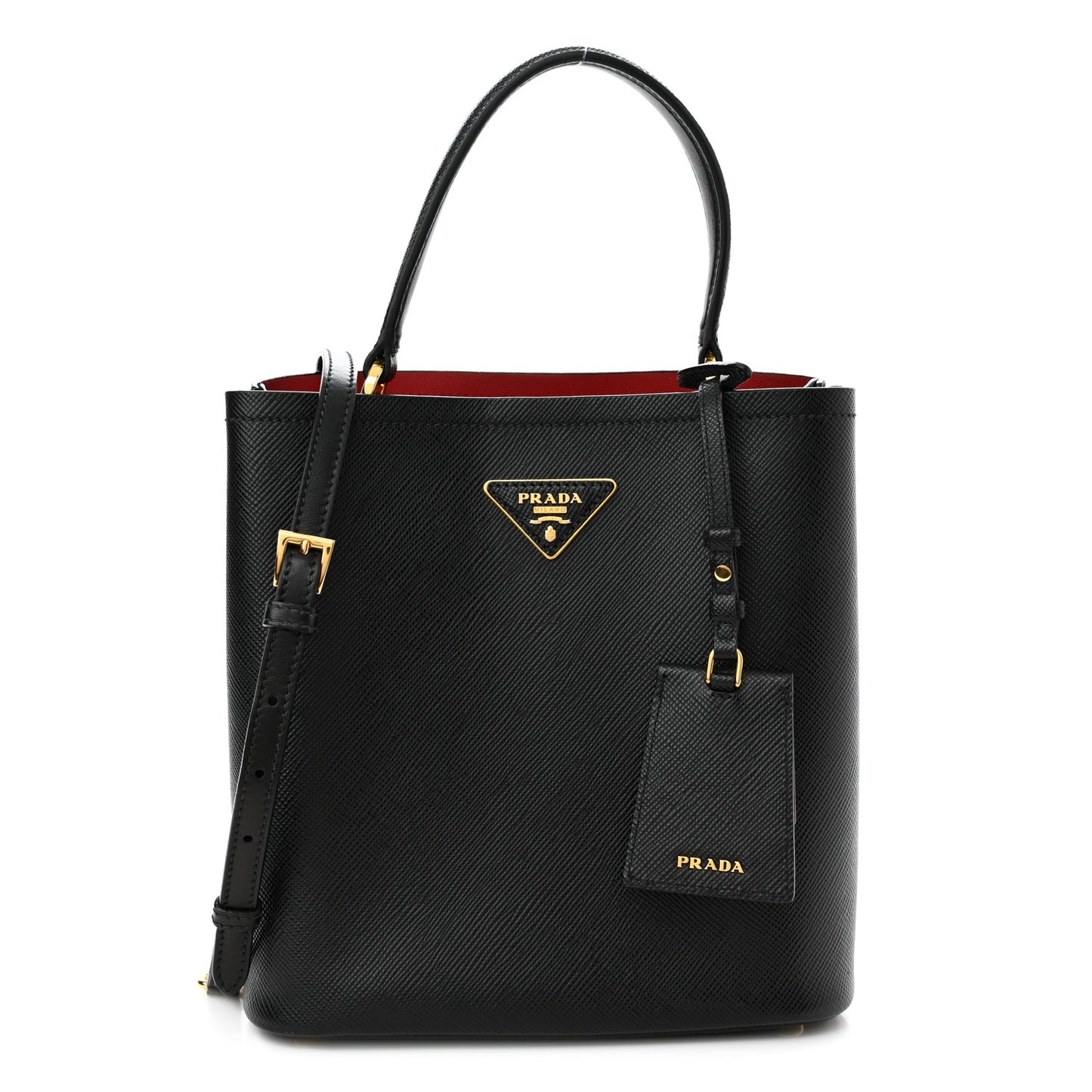 Saffiano Cuir Medium Panier Bucket Bag Black Fuoco