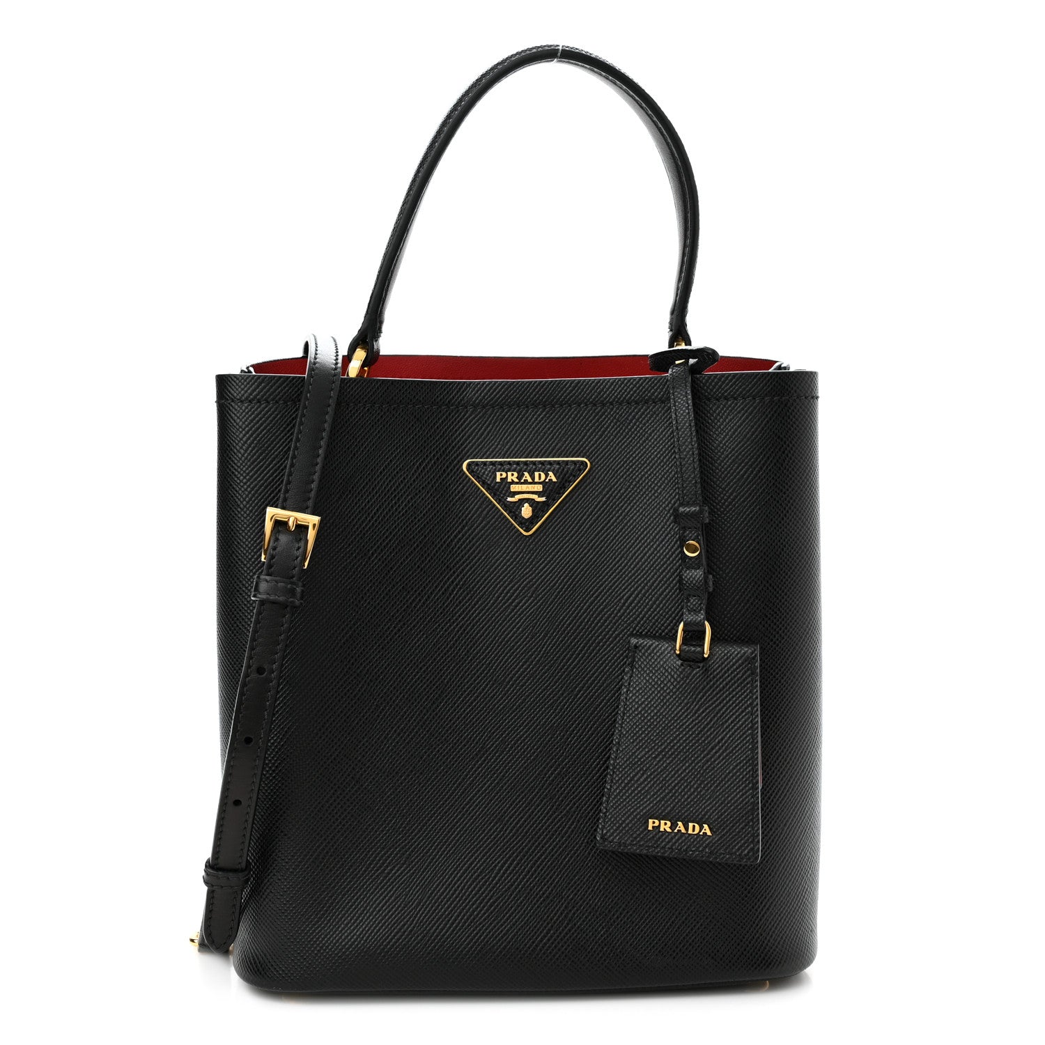 Prada Saffiano Cuir Medium Panier Bucket Bag Black Fuoco 1 of 9