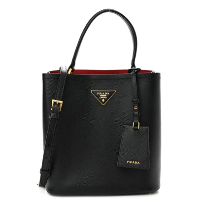 Prada Saffiano Cuir Medium Panier Bucket Bag Black Fuoco 1 of 9