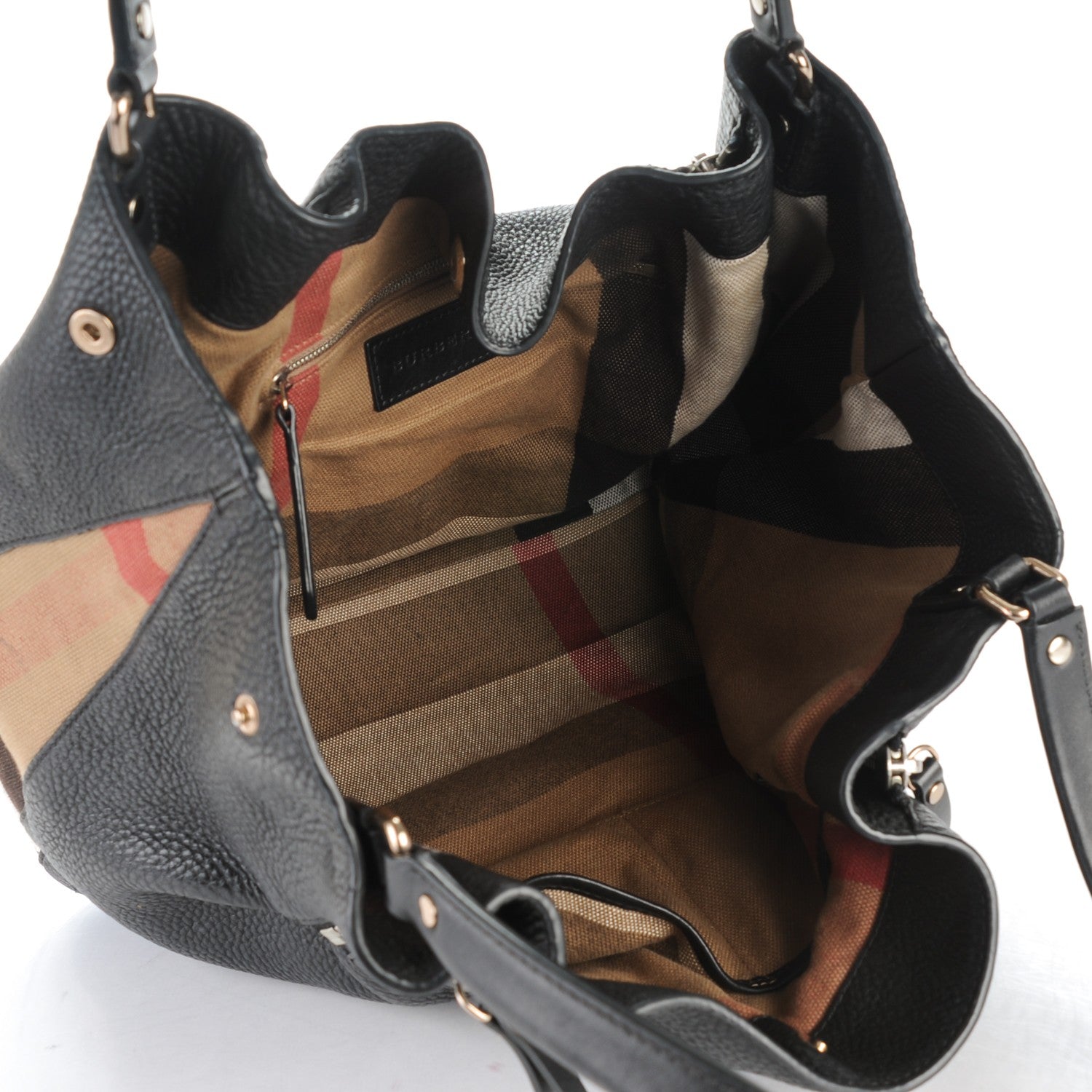 Burberry Grainy Calfskin House Check Medium Maidstone Black 5 of 9
