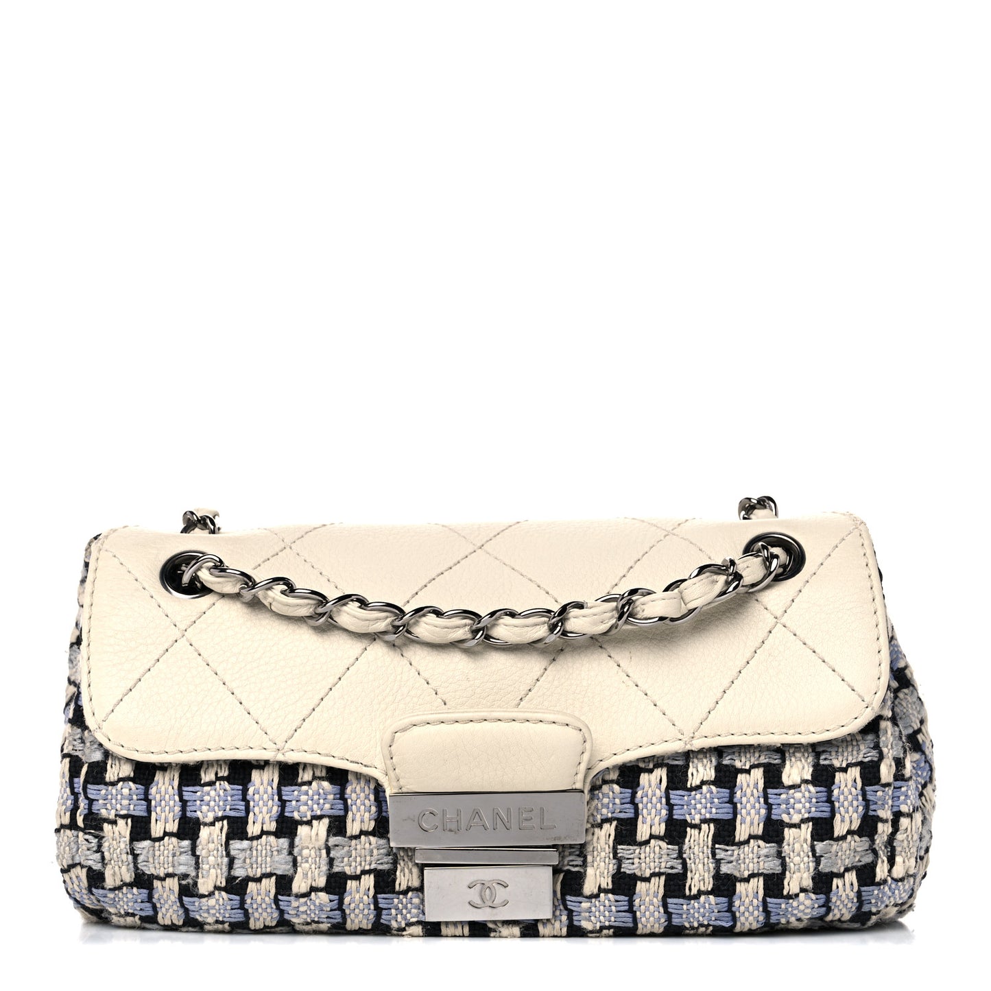 Tweed Calfskin Woven Single Flap Blue
