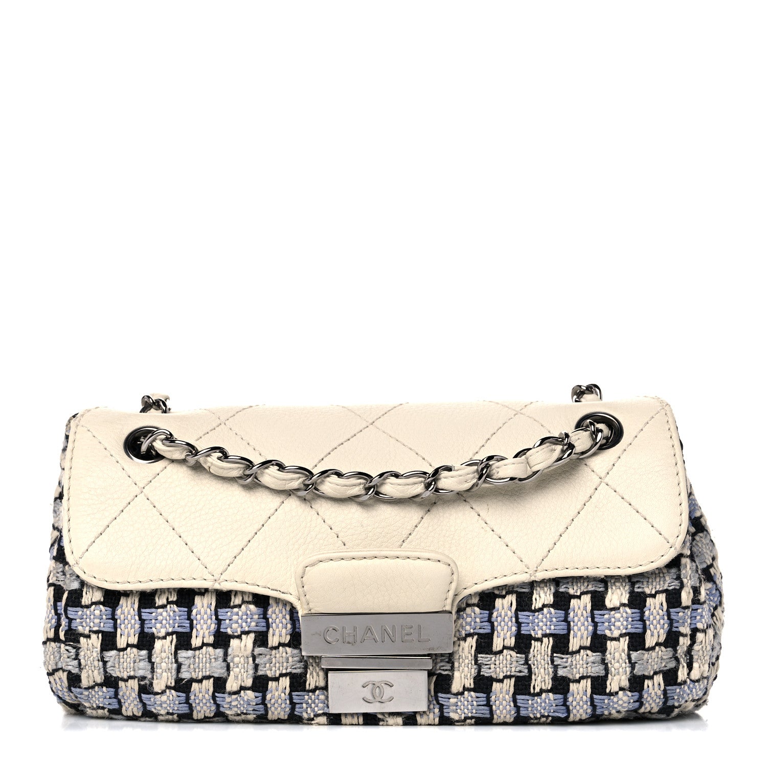 Chanel Tweed Calfskin Woven Single Flap Blue 1 of 19