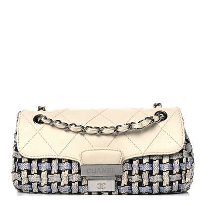 Chanel Tweed Calfskin Woven Single Flap Blue 1 of 19