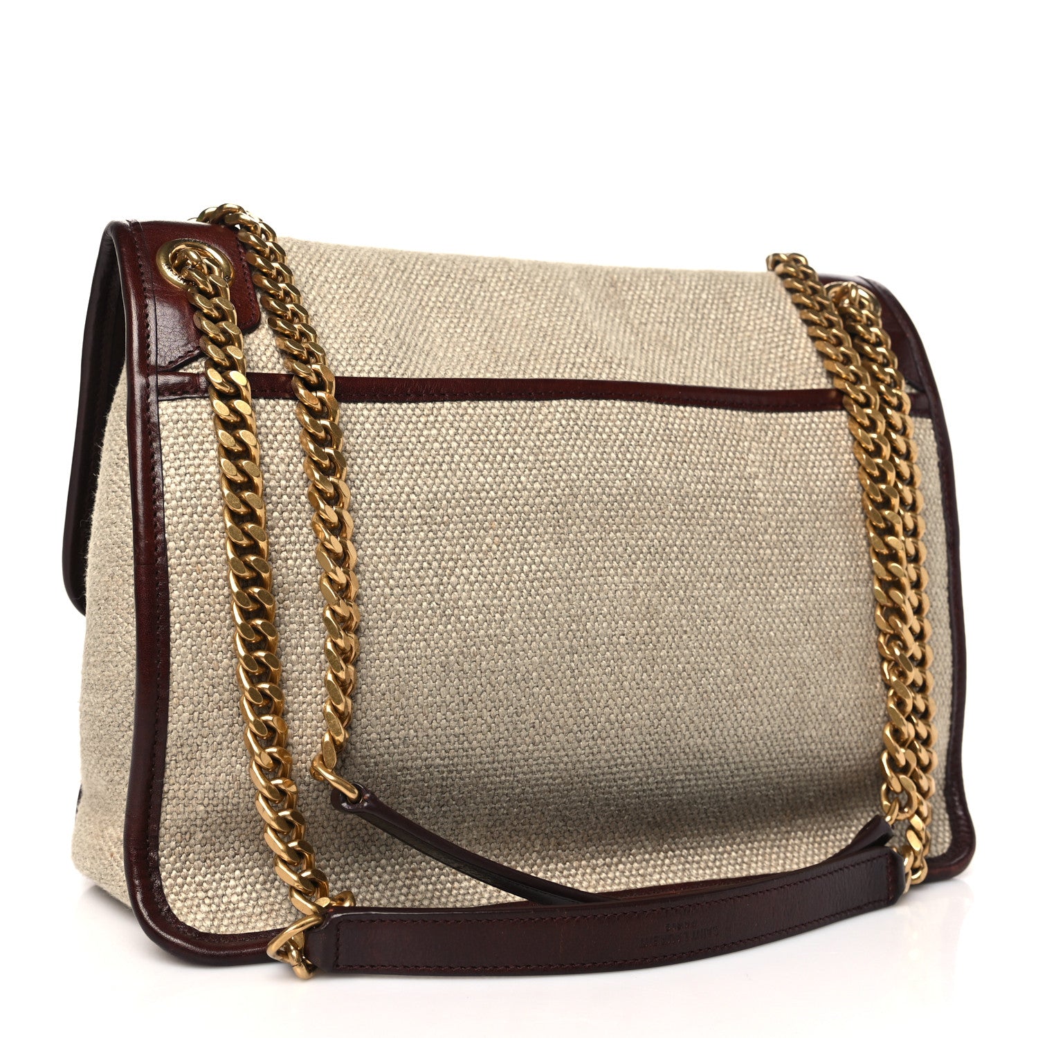 Saint Laurent Cotton Canvas Vintage Calfskin Monogram Medium Niki Chain Satchel Natural Chocolate 3 of 10