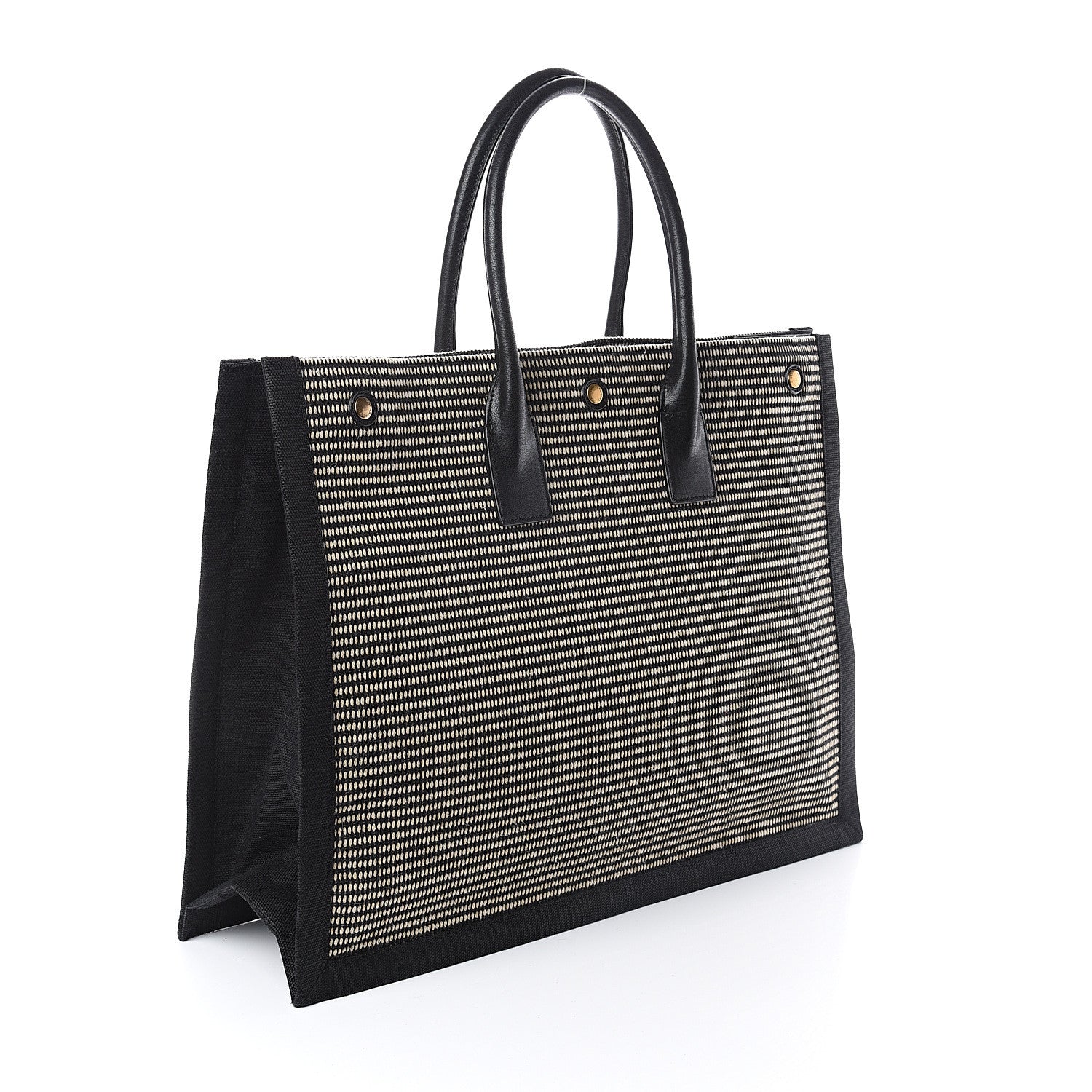Saint Laurent Embroidered Cotton Linen Rive Gauche Noe Tote Black Beige 2 of 8