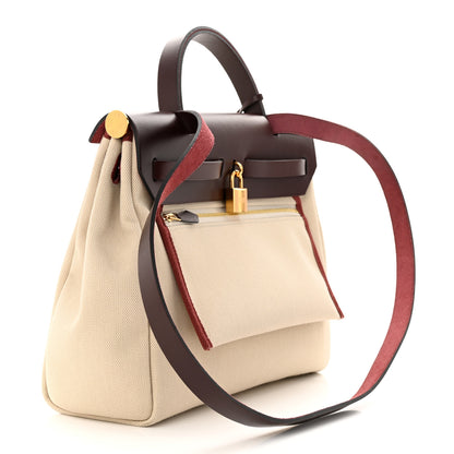 Hermes Military Toile Vache Hunter Herbag Zip Retourne 31 PM Beton Rouge Sellier 4 of 11