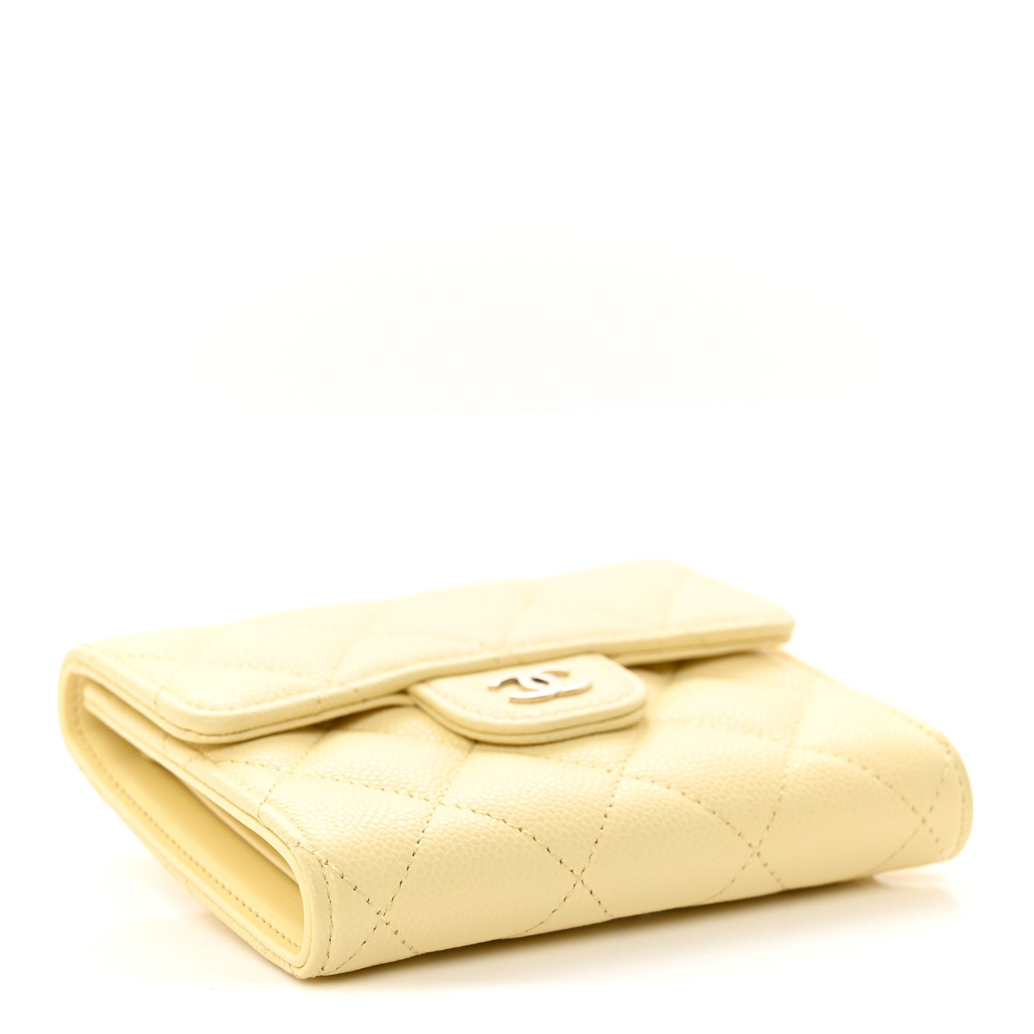 Chanel Caviar Quilted Compact Flap Wallet Light Yellow 4 of 9