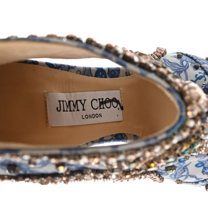 Jimmy Choo Silk Embellished Printed Kendrix 100 Ankle Booties 37 Blue 7 of 9