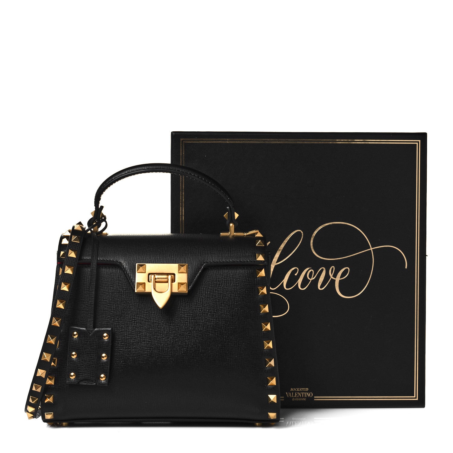 Valentino Garavani Grainy Calfskin Small Rockstud Alcove Top-Handle Flap Bag Black 9 of 9