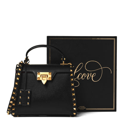 Valentino Garavani Grainy Calfskin Small Rockstud Alcove Top-Handle Flap Bag Black 9 of 9