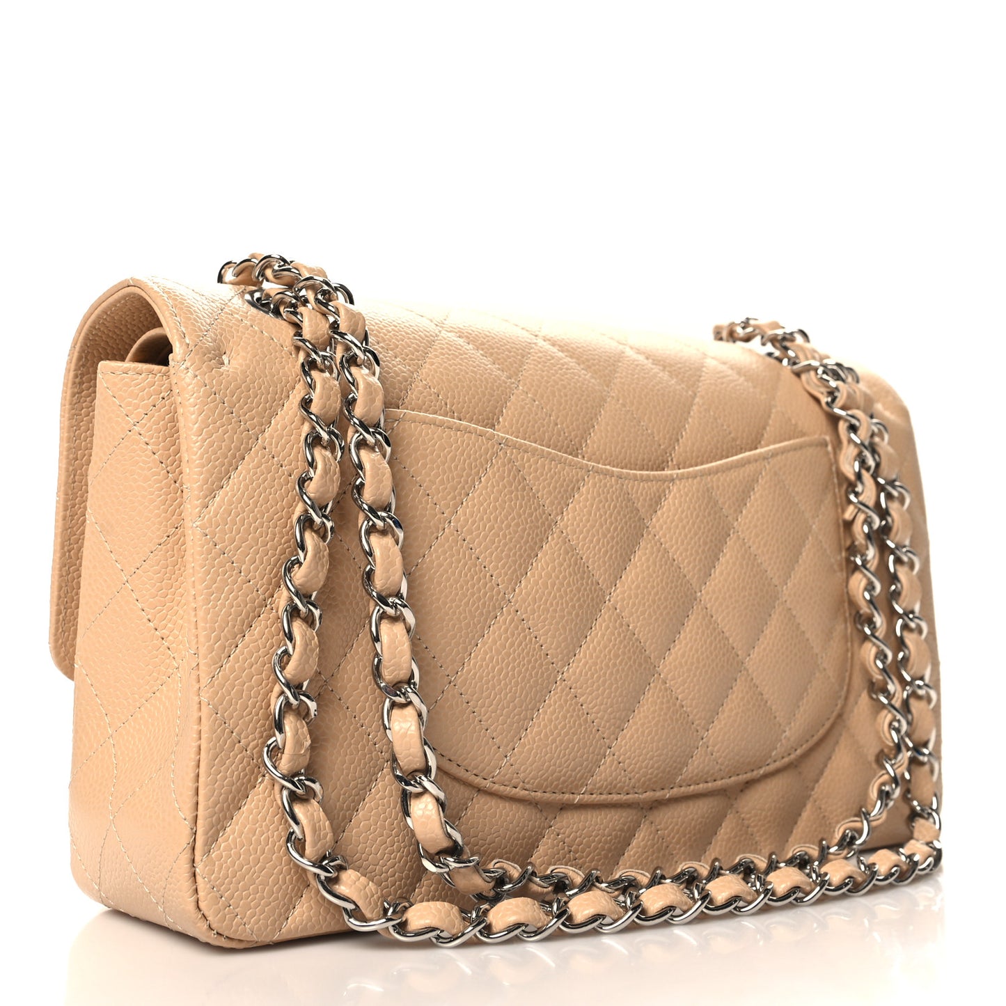 Lambskin Quilted Medium Double Flap Beige