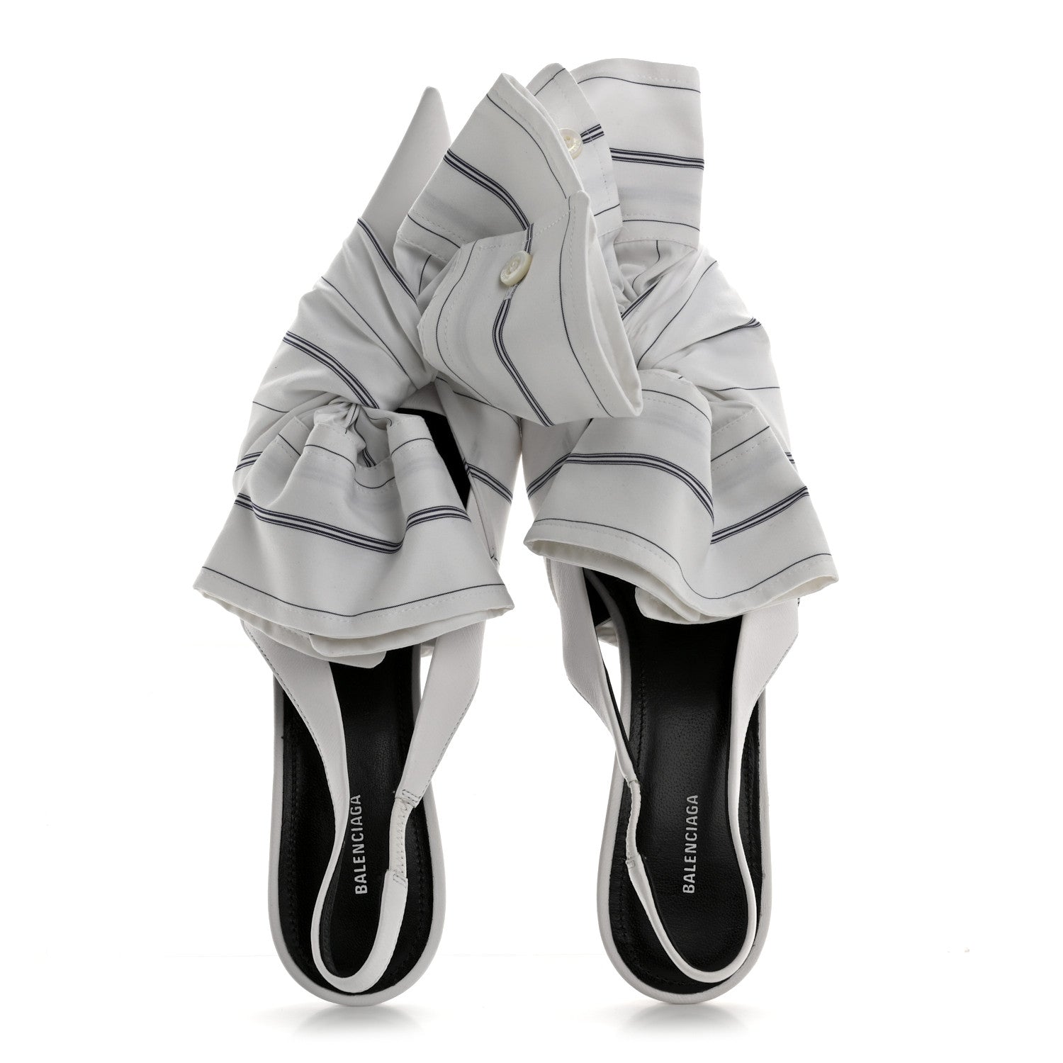 Balenciaga Nappa Stripe Poplin Pointed Toe Knife Chemise Slingback Mules 38.5 White Navy 2 of 10