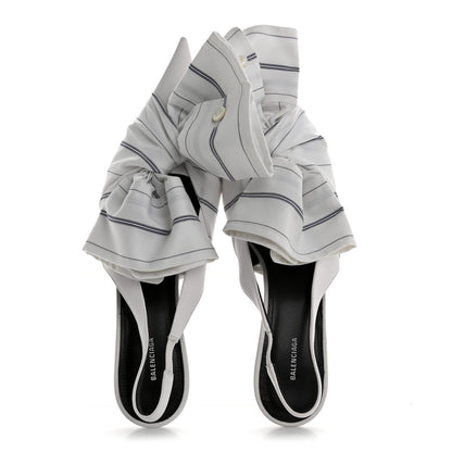 Balenciaga Nappa Stripe Poplin Pointed Toe Knife Chemise Slingback Mules 38.5 White Navy 2 of 10