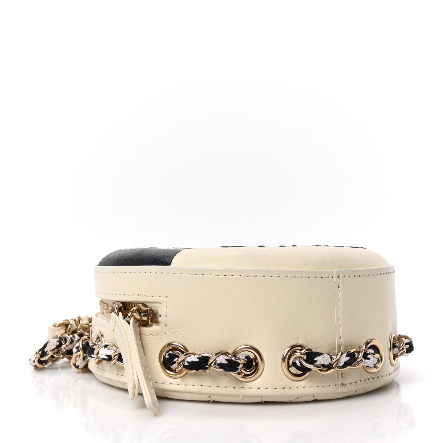 Lambskin Coco Lifesaver Round Bag Black White