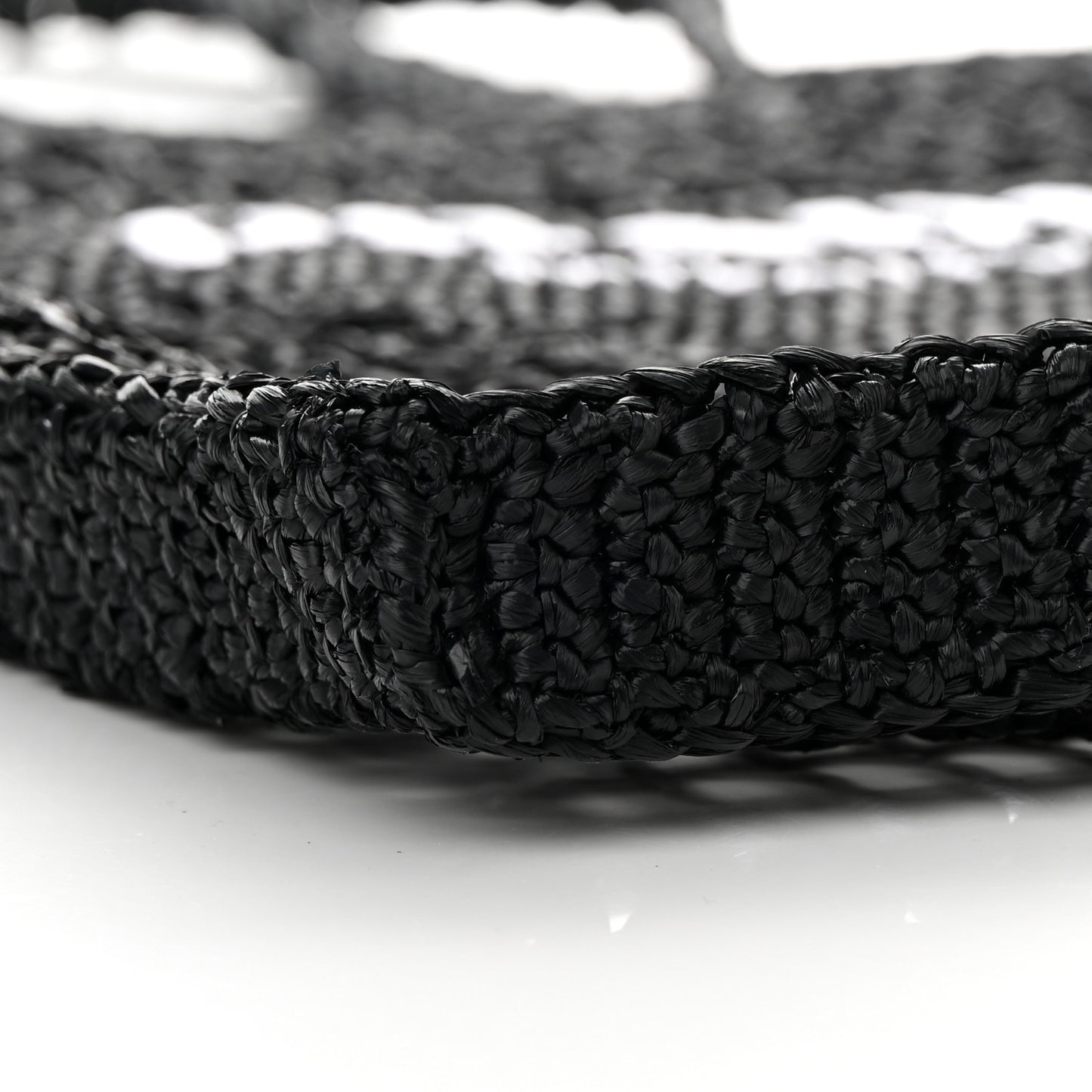 Yarn Raffia Effect Crochet Logo Embroidered Tote Bag Black