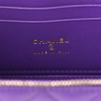 Chanel Lambskin Quilted Small Top Handle Vanity Case With Chain Purple 5 of 9
