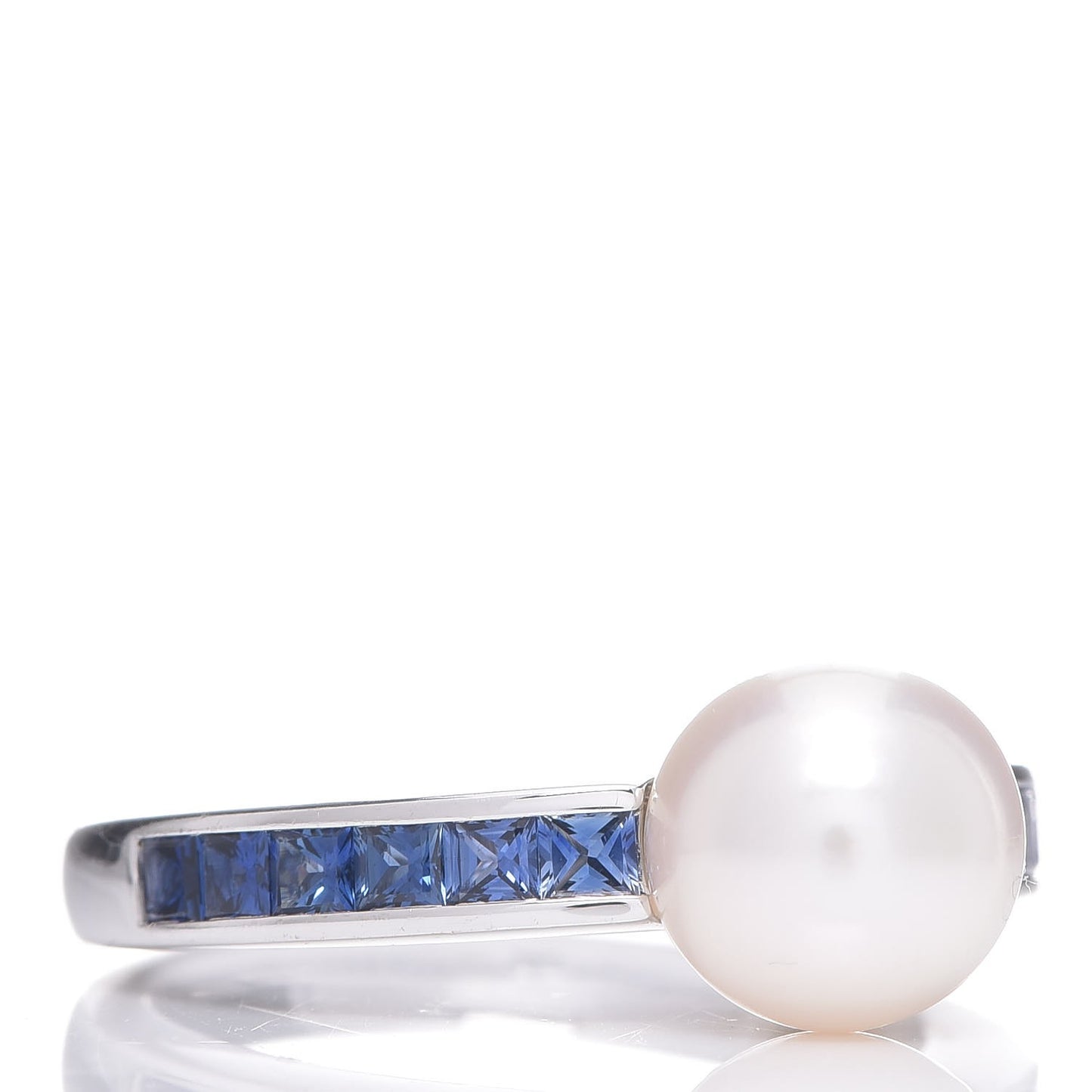 18K White Gold Sapphire Akoya Pearl 8mm Ring 51 5.75