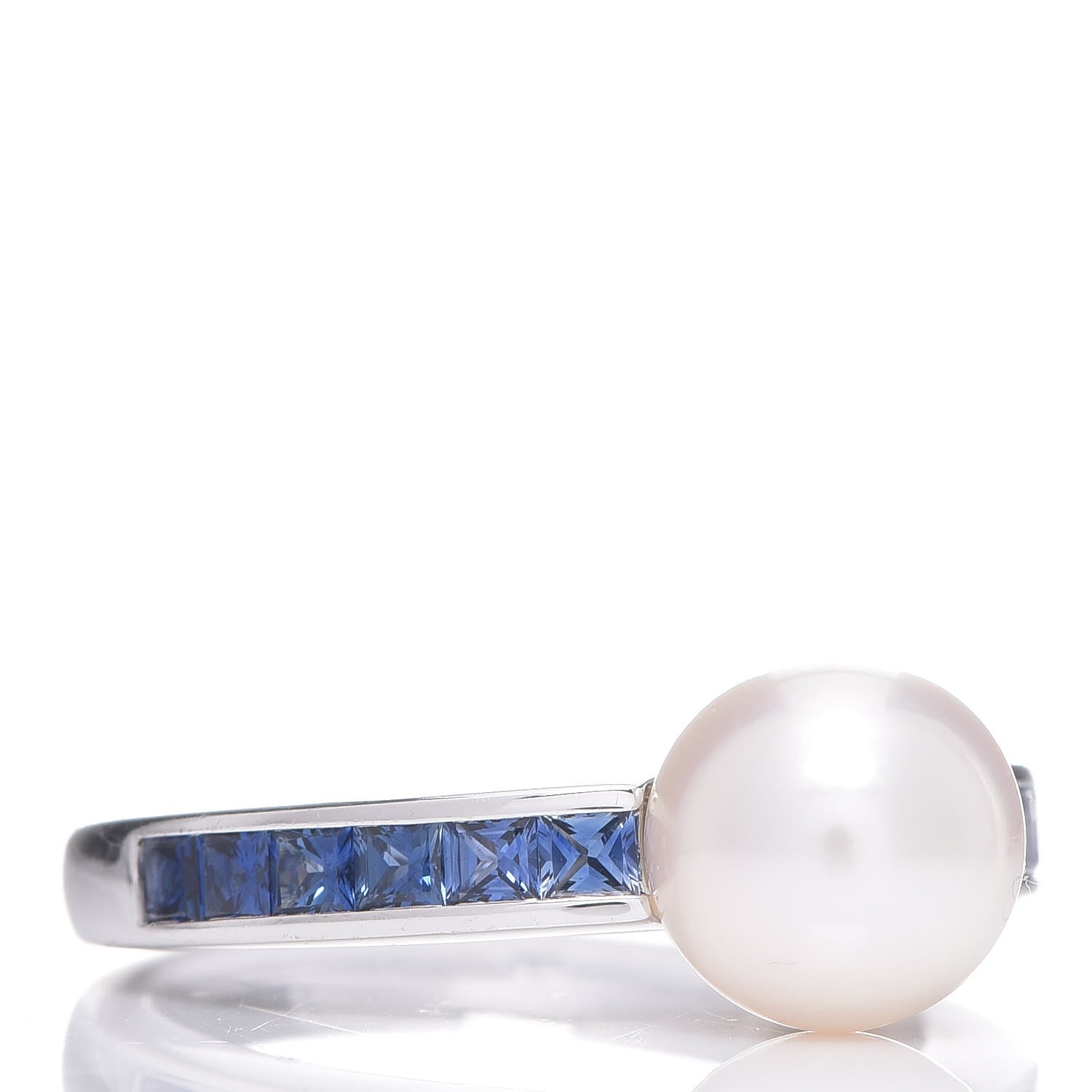 Mikimoto 18K White Gold Sapphire Akoya Pearl 8mm Ring 51 5.75 3 of 8