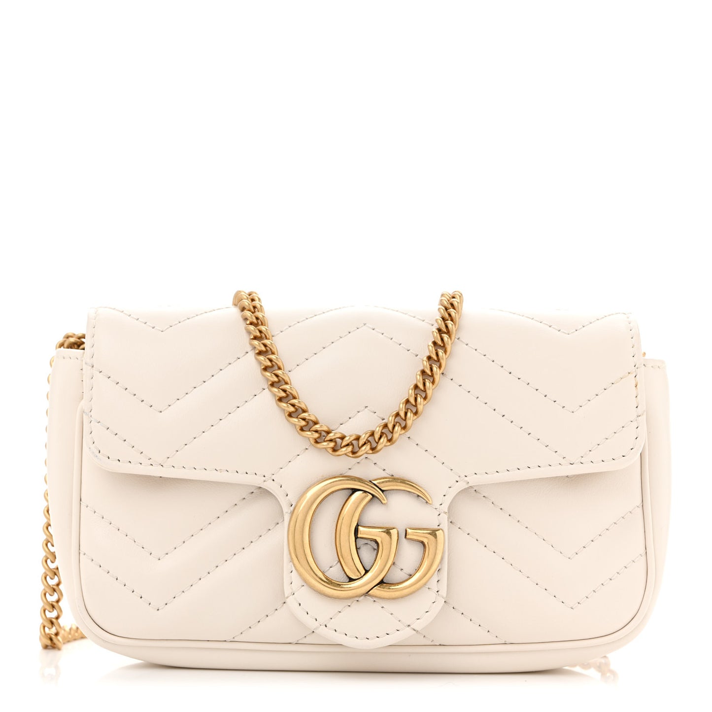 Calfskin Matelasse Super Mini GG Marmont Shoulder Bag White